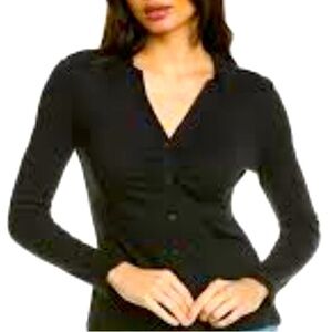 Madewell Ruched Polo Cardigan Small Black Lightweight Casual Stretch Minimal